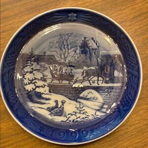 Blue Decorative Plate with Winter Scene 1999
